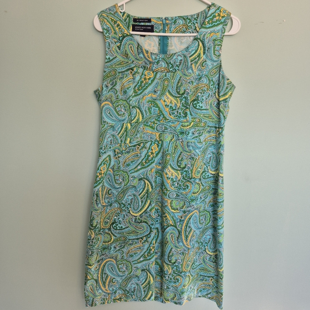 Jones New York Women's Turqoise Boho Spring Paisley Sleeveless Dress Size 10 - Picture 2 of 7